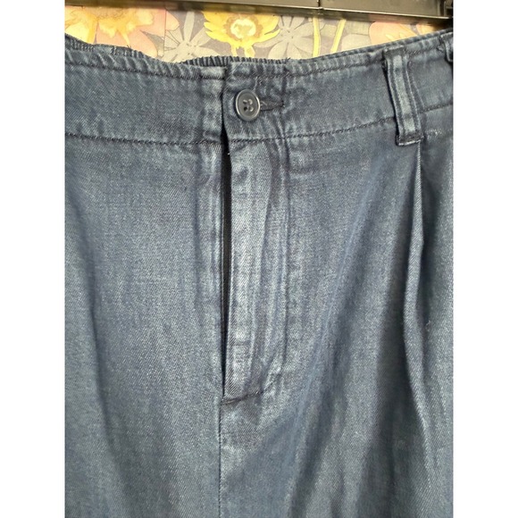 ORVIS Women Navy Blue Denim Tencel Cotton Midi Skirt Size 12 Elastic Waist - Picture 4 of 8